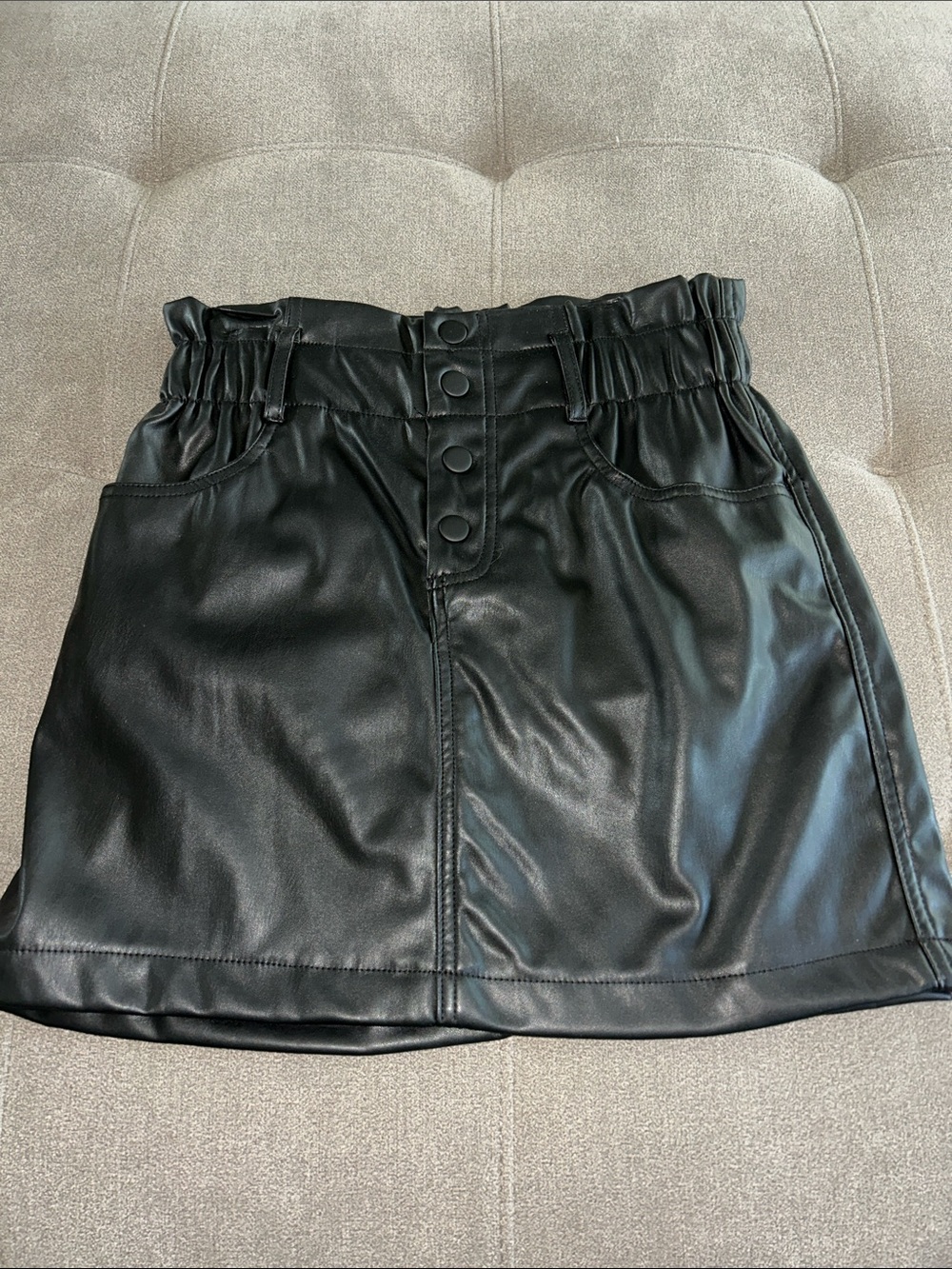 Women's Black Faux Leather Button-Front Mini Skirt